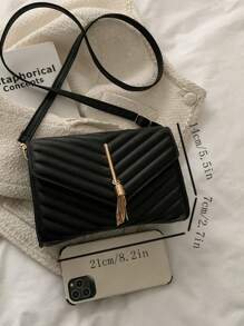 Tua rua trang trí hoa văn Chevron Túi vuông màu đen thời trang - màu đen - Xem 4