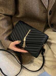 Tua rua trang trí hoa văn Chevron Túi vuông màu đen thời trang - màu đen - Xem 5