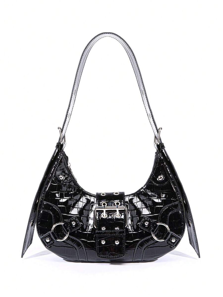 Women's Versatile Korean Punk Style Shoulder Bag - Black - View 1