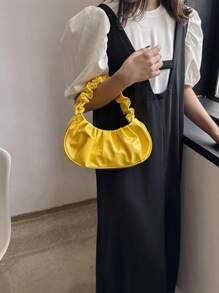 Túi xách nhỏ xếp ly kiểu đám mây thời trang, giá cả phải chăng, túi đeo vai màu trơn, túi xách tay màu trơn đa năng dành cho nữ. - Màu vàng - Xem 5