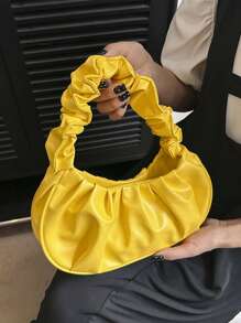 Túi xách nhỏ xếp ly kiểu đám mây thời trang, giá cả phải chăng, túi đeo vai màu trơn, túi xách tay màu trơn đa năng dành cho nữ. - Màu vàng - Xem 6