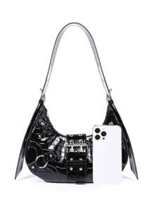 Women's Versatile Korean Punk Style Shoulder Bag - Black - View 9