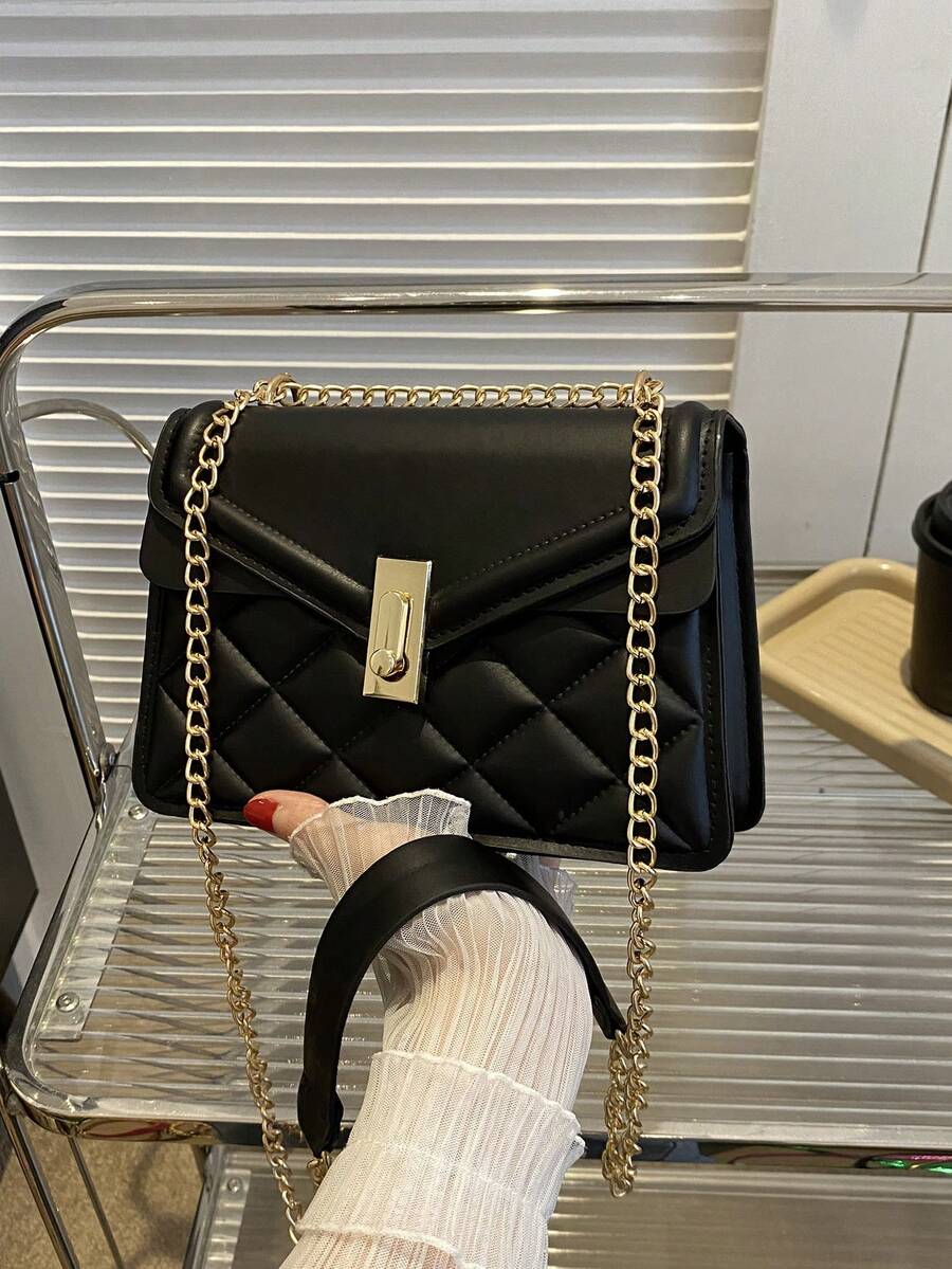 Quilted Flap Chain Strap Square Bag Black Fashionable - Black - View 1