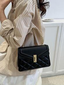 Quilted Flap Chain Strap Square Bag Black Fashionable - Black - View 3