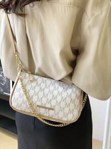 女士PU M字母链条单肩包，时尚腋下包，可单肩、斜挎、法棍包，可爱通勤购物两用 - 白色 - 查看 5