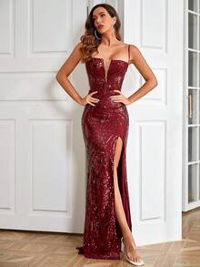 LOVE&LEMONADE Split Thigh Sequin Cami Formal Dress