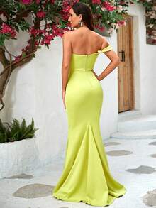 LOVE&LEMONADE 單肩高衩伴娘連衣裙 - 青檸色 - 查看 2