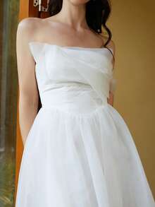 Missord Off Shoulder Ruched Mesh Dress Graduation Dress, Semi Formal Dress - White - View 4