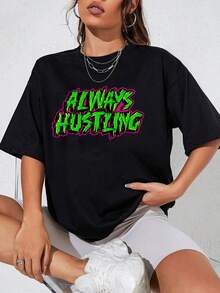 Áo thun nữ Lá thư Giải trí - màu đen - Xem 4