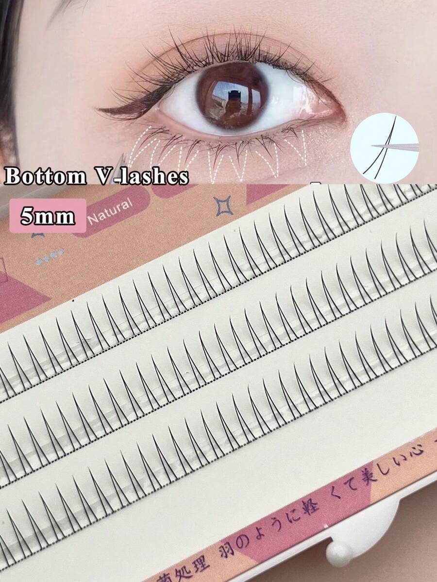 False Eyelashes,1Box 5Mm Lower Lashes Individual V Shape False Eyelashes Diy Eyelash Cluster Extension Fake Eyelashes Cluster Eyelashes - Beige - View 1