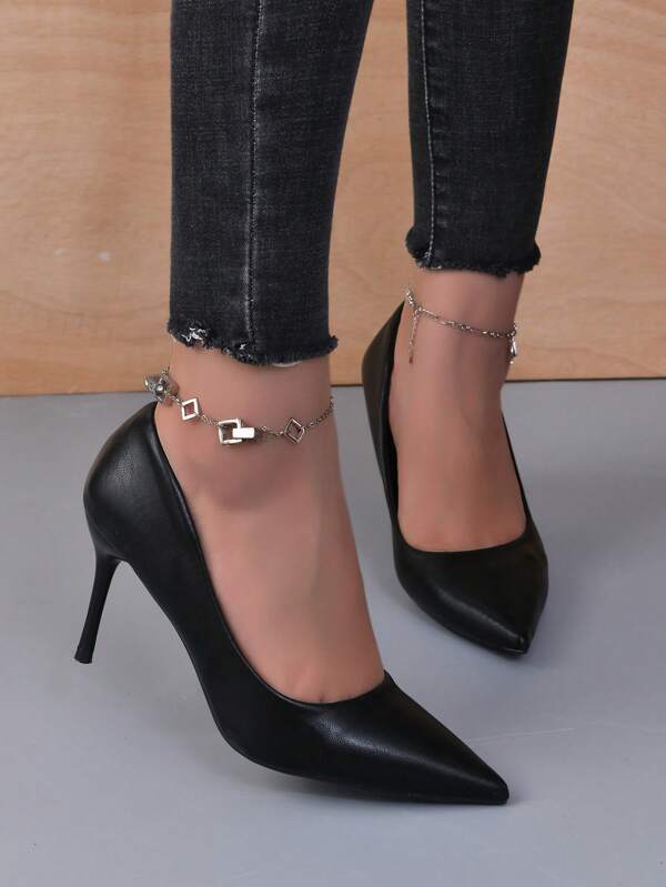 Women Minimalist Court Pumps, Point Toe Stiletto Heeled Elegant Pumps