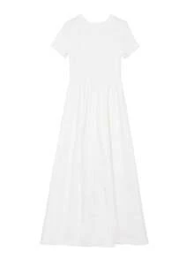 Vestido línea A unicolor de cuello redondo - Blanco - Ver 2