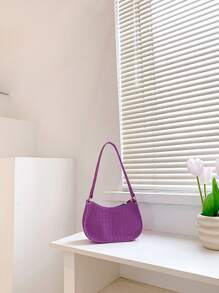 Hobo Tasche mit Krokodil Prägung, Kette Dekor, Lila Modisch - Violett - Übersicht 2