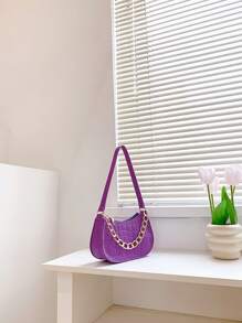 Hobo Tasche mit Krokodil Prägung, Kette Dekor, Lila Modisch - Violett - Übersicht 5