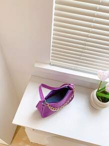 Hobo Tasche mit Krokodil Prägung, Kette Dekor, Lila Modisch - Violett - Übersicht 6