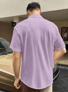 Manfinity Homme Nam Màu thuần Lỏng lẻo phù hợp Nút lên Áo sơ mi - Màu tím hoa cà - Xem 2