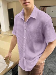 Manfinity Homme Nam Màu thuần Lỏng lẻo phù hợp Nút lên Áo sơ mi - Màu tím hoa cà - Xem 3