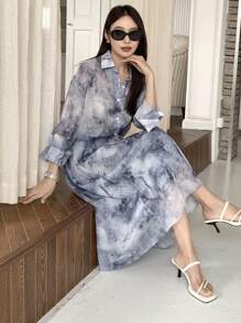 DAZY 紮染落肩袖襯衫和半身裙 - 彩色 - 查看 1