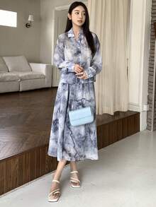 DAZY 紮染落肩袖襯衫和半身裙 - 彩色 - 查看 4