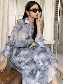 DAZY 紮染落肩袖襯衫和半身裙 - 彩色 - 查看 5