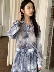 DAZY 紮染落肩袖襯衫和半身裙 - 彩色 - 查看 6