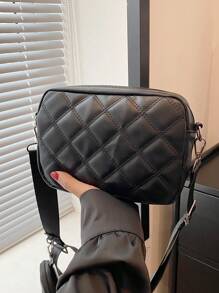 Quilted Square Bag Black Fashionable With Coin Purse - Black - View 1