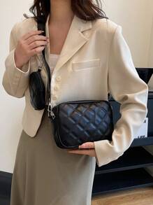 Quilted Square Bag Black Fashionable With Coin Purse - Black - View 2