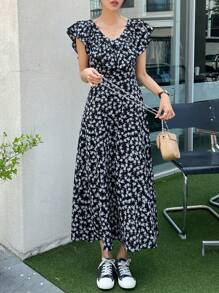 DAZY Allover Floral Print Ruffle Trim Dress - Multicolor - View 1