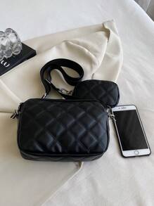 Quilted Square Bag Black Fashionable With Coin Purse - Black - View 7