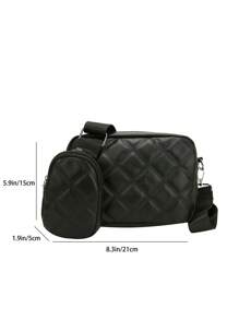 Quilted Square Bag Black Fashionable With Coin Purse - Black - View 8
