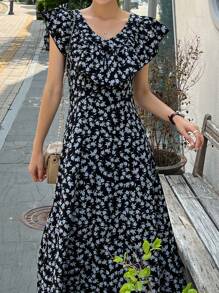 DAZY Allover Floral Print Ruffle Trim Dress - Multicolor - View 5