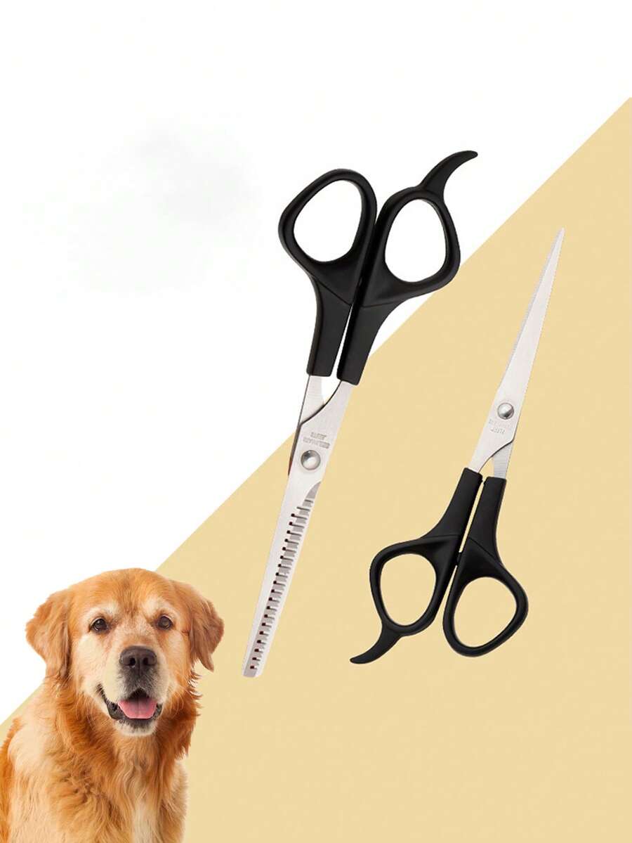 2pcs Stainless Steel Pet Hair Scissors For Dog And Cat For Grooming - Black and White - View 1