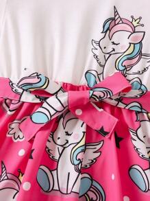 休閒卡通 撞色女幼童連衣裙 - 彩色 - 查看 3