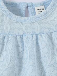 Newborn Baby Ruffle Trim Keyhole Back Lace Romper - Baby Blue - View 4
