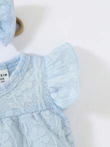 Newborn Baby Ruffle Trim Keyhole Back Lace Romper - Baby Blue - View 5
