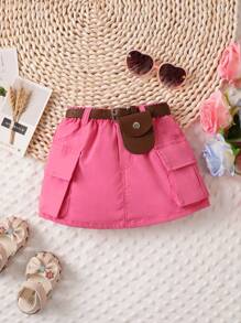 Baby Flap Pocket Cargo Skirt - Pink - View 1