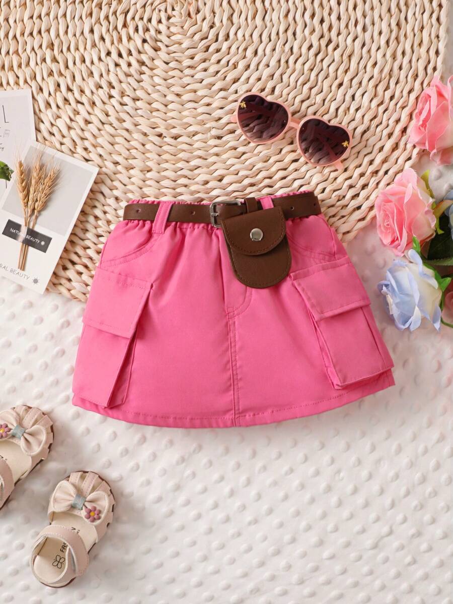 Baby Flap Pocket Cargo Skirt - Pink - View 1