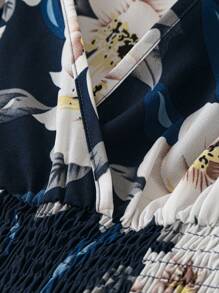 SHEIN LUNE 大碼印花交疊領蝴蝶袖連衣裙 - 彩色 - 查看 3