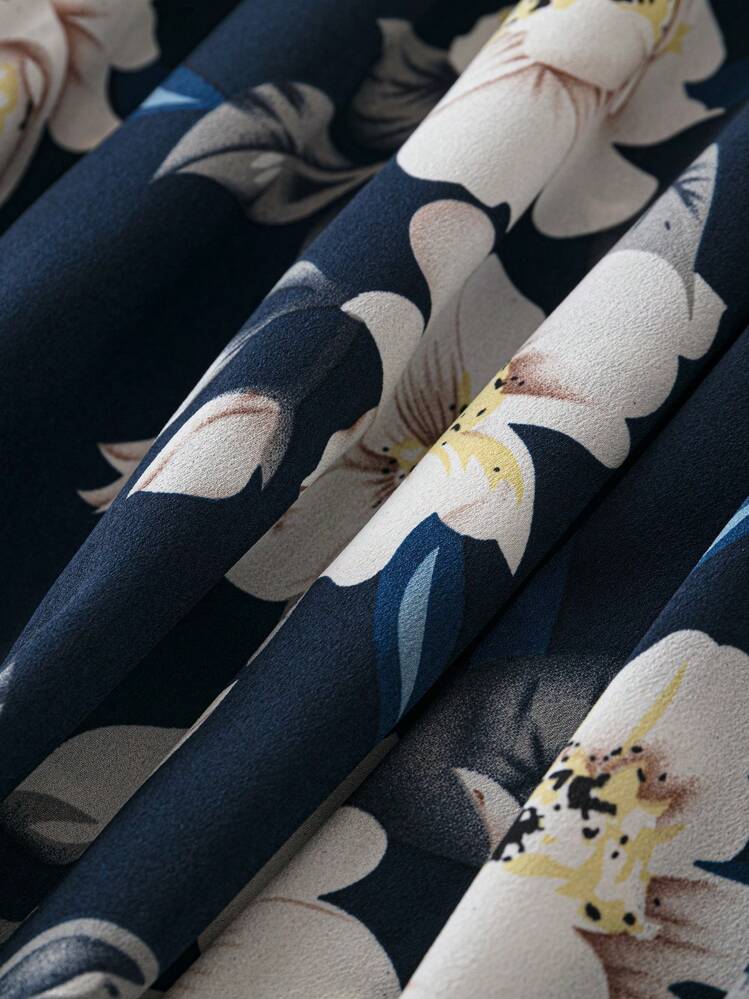 SHEIN LUNE 加大花卉印花斜领蝴蝶袖连衣裙长款女装 - 彩色 - 查看 4