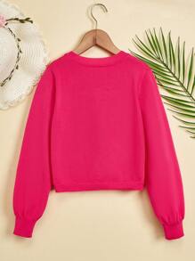 休閒前紐扣 不對稱純色女孩開襟衫 - 玫紅色 - 查看 2