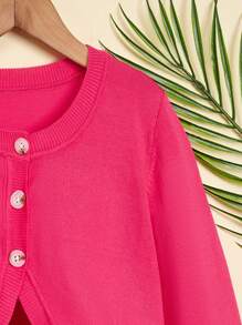 休閒前紐扣 不對稱純色女孩開襟衫 - 玫紅色 - 查看 5