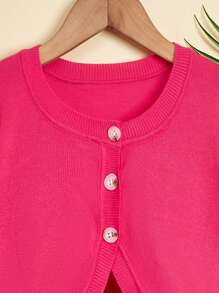 休閒前紐扣 不對稱純色女孩開襟衫 - 玫紅色 - 查看 6