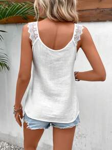 SHEIN Frenchy Áo khoác và áo lót dành cho xe tăng nữ Tương phản ren màu trơn Giải trí - trắng - Xem 2