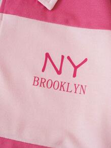 INAWLY 字母图案拼色半拉链 T 恤 图案 T 恤 女式上衣 - 彩色 - 查看 5