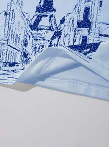 SHEIN EZwear 埃菲爾鐵塔和字母圖案背心上衣 - 淺藍色 - 查看 4