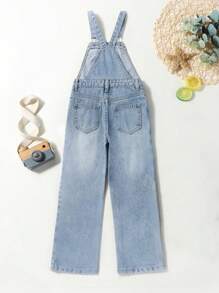 Quần yếm & áo liền quần denim dành cho nữ Nút Túi Bị tách màu trơn Giải trí - Rửa trung bình - Xem 2