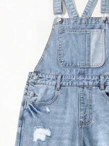 Quần yếm & áo liền quần denim dành cho nữ Nút Túi Bị tách màu trơn Giải trí - Rửa trung bình - Xem 3