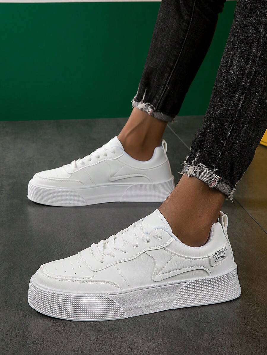 Giày trượt patin có dây buộc phía trước họa tiết chữ cái cho nam, giày thể thao thể thao - trắng - Xem 1