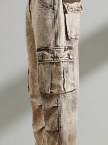 Manfinity Nam Túi nắp bên cạnh Quần jean chở hàng - màu nâu - Xem 5