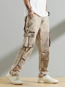 Manfinity Nam Túi nắp bên cạnh Quần jean chở hàng - màu nâu - Xem 8